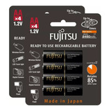 8 Pilhas Aa Recarregáveis 500x Fujitsu  Eneloop Pro 2550mah