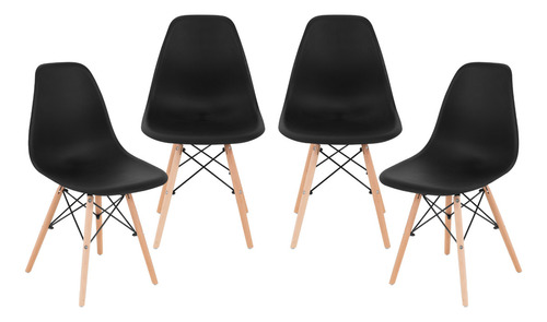 Set De 4 Sillas Eames Modernas Minimalistas De Comedor Onof Color Del Asiento Negro