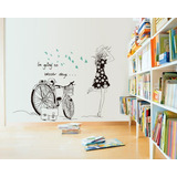  Vinilo Decorativo Autoadhesivo - Chica Bici Pajaros 140x188