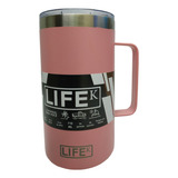 Caneca Lifek Rosa 710ml Térmica Em Aço Inox Com Tampa Plasti