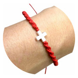 Pulsera Roja Tejida Con Cruz