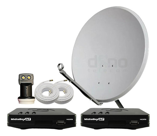 Kit 2 Receptor Digital Century Midiabox Antena Lnbf Dup Cabo