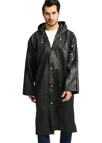 Impermeable Negro Sencillo Con Capucha Unisex 