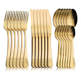 Utensílios Cozinha Conjunto Jogo De Talheres 24 Peças Inox Cor Dourado