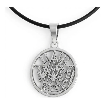 Dije Medalla Tetragramaton De 3 Cm Plata 925 + Collar Caucho Plateado