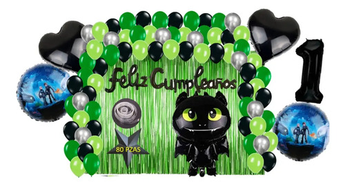 Kit Decoracion Fiesta Cumpleaños Globos Chimuelo Dragon 80pz
