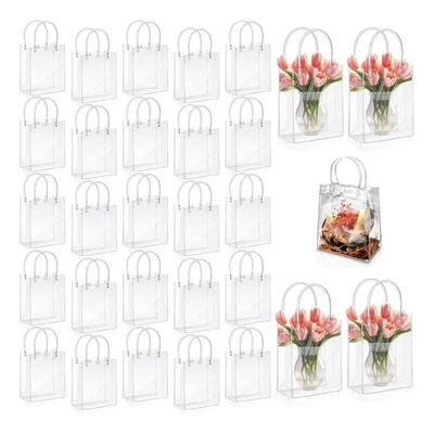 30 Bolsas De Regalo Transparentes De Pvc Con Asas, 15x16 Cm Transparente