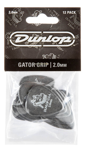 Uñetas De Guitarra Y Bajo Dunlop Gator Grip 2.0 Mm 12 Unds