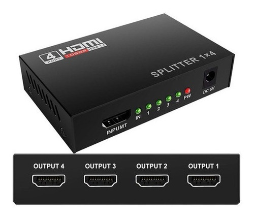 Multiplicador Hdmi Splitter 1 Entrada 4 Salidas 4k 1080p 3d