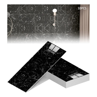 （versión gruesa）10 Paneles Decorativos Autoadhesivos De Pvc, 60 X 30 Cm, Con Diseño Imitación Mármol, Adecuados Para Sala De Estar, Cocina Y Pared De Tv, Negro | MercadoLibre
