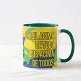 Caneca Jair Bolsonaro Brasil Acima De Tudo- Fundo/alça Verde