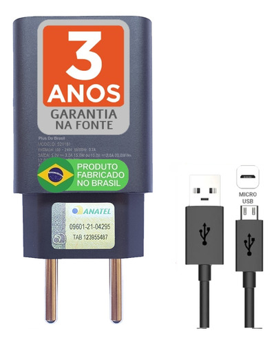 Carregador Plus Para Motorola Turbo Moto E7 Plus E6s E5 Play