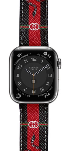 Correa De Piel Para Reloj Apple Watch Lujo Diseñador Gg Rojo