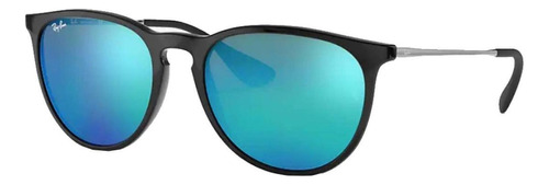 Anteojos De Sol Ray-ban Erika Color Mix Standard Con Marco De Nailon Color Gloss Black, Lente Blue Espejada, Varilla Gunmetal De Metal - Rb4171