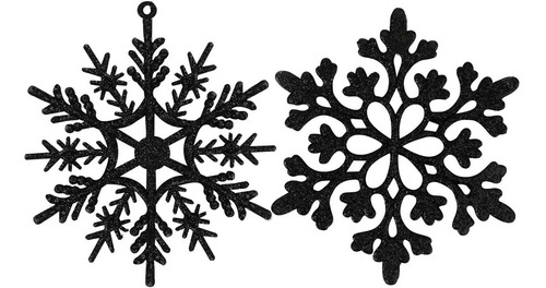 Adornos De Navidad Set 36 Copos De Nieve Plastico Negro