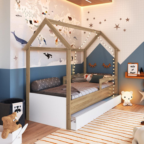 Cama Infantil Montessoriana Com Cama Auxiliar Aveiro/branco