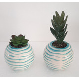 2 Vasos Bola Ceramica Arranjo Artificial De Suculenta 