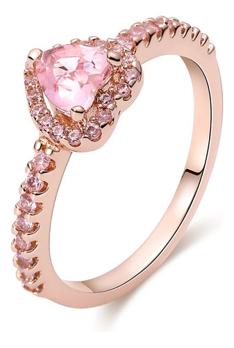 Anillo Plata Dorado Corazón Rosa +  Empaque