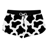 Short Praia Feminino Vaca Animal Print Preto Casual Ref0320