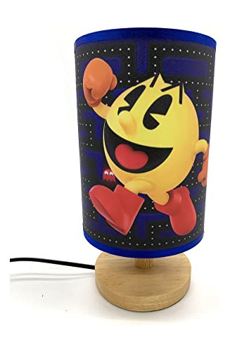 Pac-man - Lámpara De Mesa De Noche, Base De Madera, Decoraci