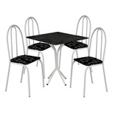 Jogo Mesa Jantar Cozinha Quadrada 4 Cadeiras Ferro Resistente C/ Assento Cor Branco Ps Móveis