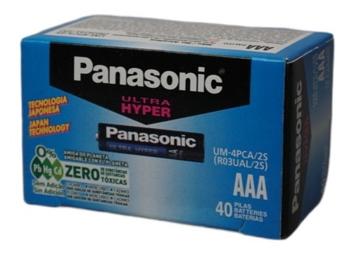 Pilas Aaa Panasonic Caja 40 Unidades Ultra Hyper De Carbon Zinc R03