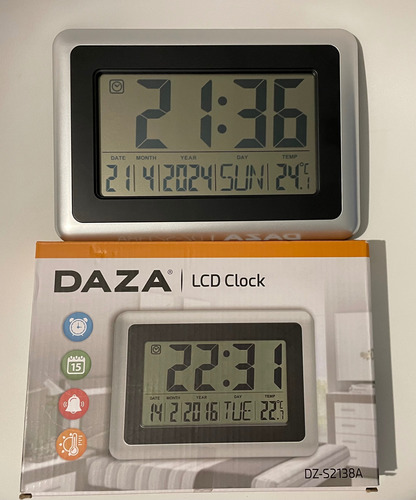 Reloj De Pared Grande Lcd  Temperatura Fecha Snooze Alarma