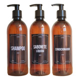 Kit 3 Frascos Pet Âmbar Sabonete Shampoo Condicionador 500ml