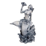 Figura Resina Para Acuario Sirena Con Delfin Mediano 25x18cm