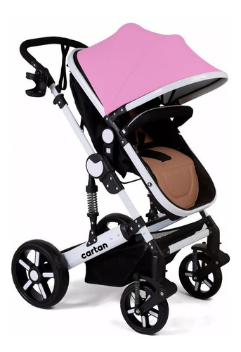 Cochecito De Paseo Cartan Stl500 Negro/rosa Con Chasis Color Blanco