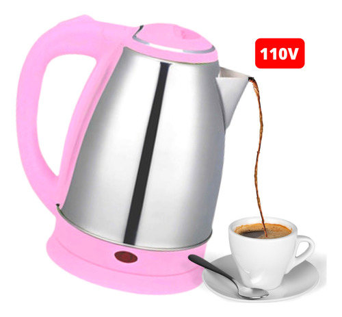Chaleira Rosa Térmica Elétrica Inox 1,8l 110v Chá Café Água