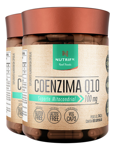 Kit 2 Coenzima Q10 + Vitamina E Nutrify 60 Cápsulas