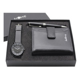 Reloj Mujer, Hombre Cartera, Pluma Set De Unisex Correa Negro