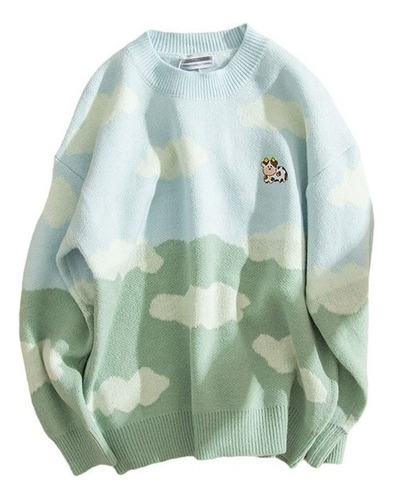 Korean Version Cute Cow Cloud Printed Sweater