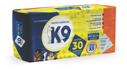 Tapete Higiênico Pra Cachorro K9 60x55cm Com 30 Unidades