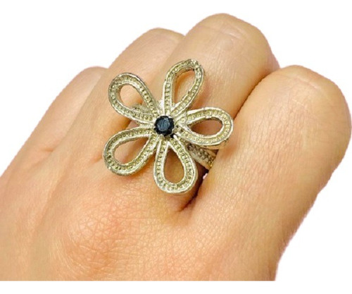 Ap 135 Anillo Flor Grande Con Cubic 4mm Plata 