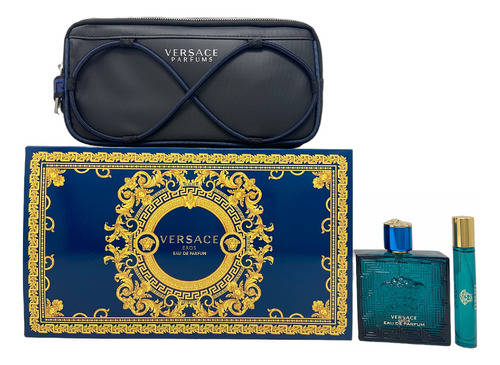 Versace Eros Edp Set De 3 Pz Con Mini Y Bolso Para Hombre