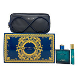 Versace Eros Edp Set De 3 Pz Con Mini Y Bolso Para Hombre