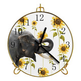 Reloj De Pared Redondo De Girasoles Y Elefante De 24 Cm De