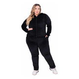 Conjunto Plush Plus Size Capuz Bolsos Aveludado Frio Inverno