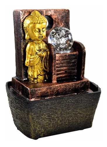 Fonte D'água Do Buda Decorativa 18x14x10cm Com Bola De Vidro