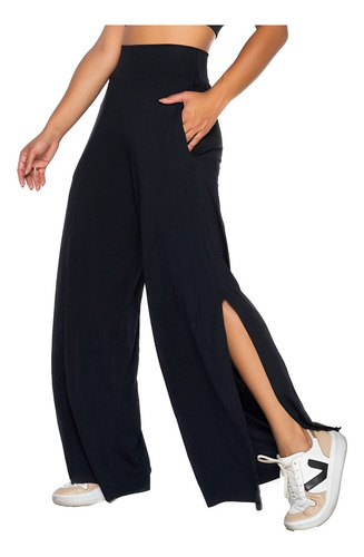 Calça Pantalona Feminina Com Fenda Lateral Moda Viscolycra