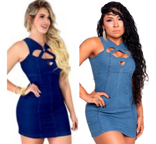 Kit 2 Vestidos Jeans Blogueira Luxo Hot Pants Multishoptop