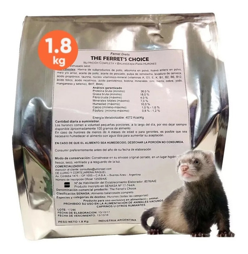 Alimento Huron Balanceado Completo The Ferrets Choice 1.8 Kg