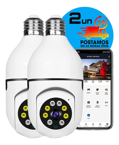 Kit 2 Câmera De Segurança Ip Wifi Lampada Luz Led Smart Pro 