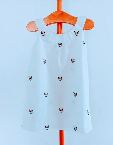 Vestido Nena Algodon Blanco Con Lobo Verano Talle 2, 4 Y 6