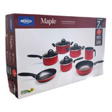 Set Bateria Ollas Brinox Maple Cocina 7p Piezas Teflon Rojas