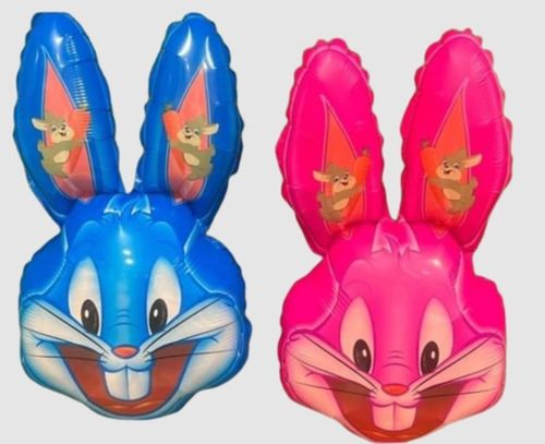 Pack 50 Globos Bugs Bunny Conejo Pascua 40x25 Cm Con Varilla