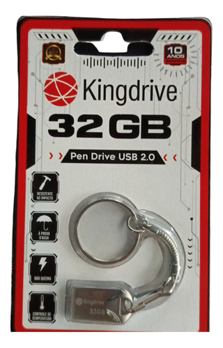 Pen Drive 32gb 2.0 Com Chaveiro Metal Kingdrive Com Garantia