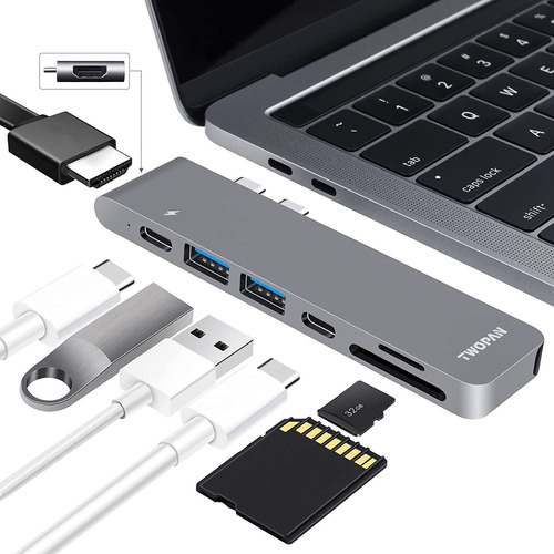 Concentrador Hub Usb-c Para Macbook Air | 7 Puertos | Gris